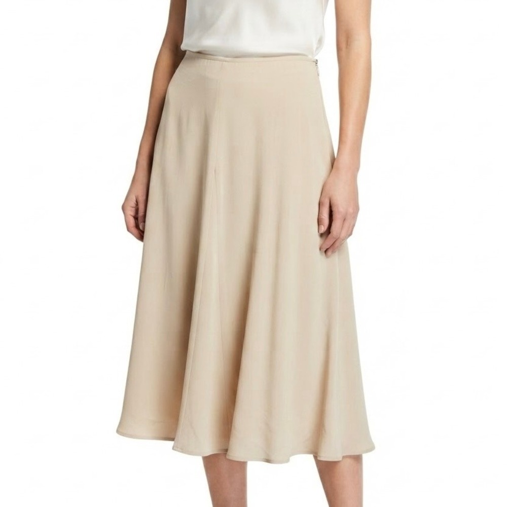 New Eileen Fisher Heavyweight Stretch Silk Georgette Skirt Bone Women Size XL